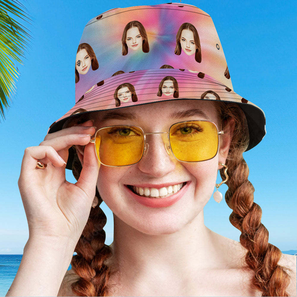 Custom Your Photo Face And Pet Summer Bucket Hat Fisherman Hat - Tie-dye - auphotoblanket