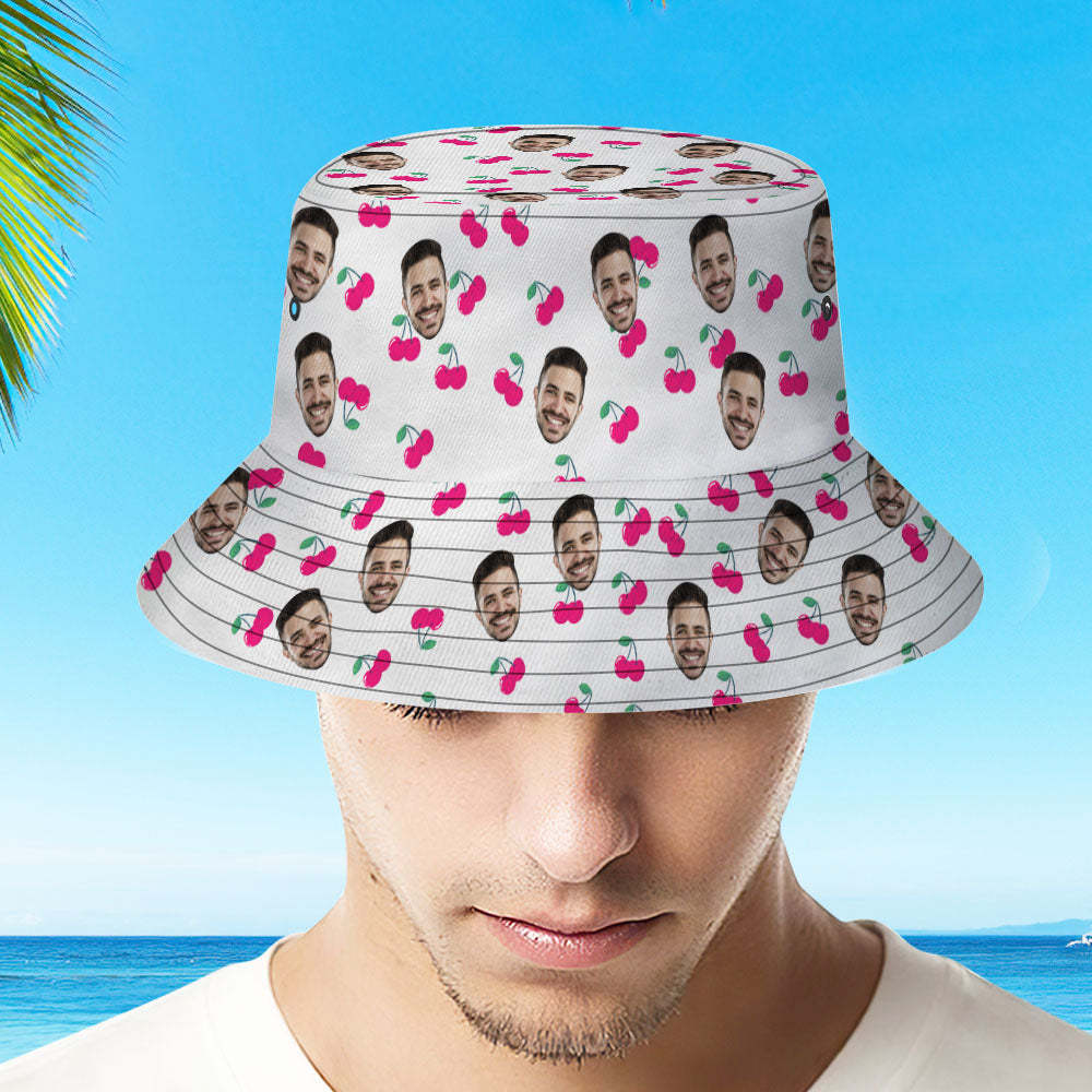 Custom Bucket Hat Unisex Face Bucket Hat Personalize Wide Brim Outdoor Summer Cap Hiking Beach Sports Hats Gift for Lover - Cherry - auphotoblanket