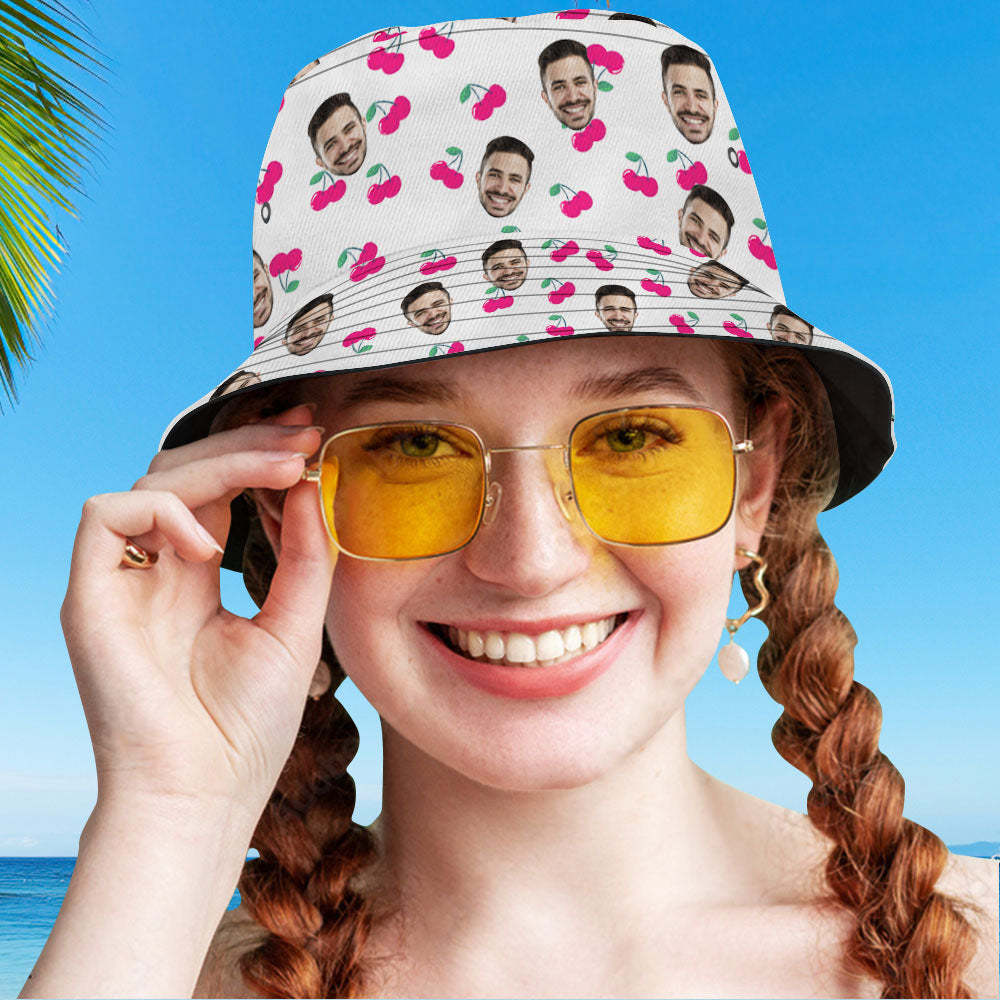 Custom Bucket Hat Unisex Face Bucket Hat Personalize Wide Brim Outdoor Summer Cap Hiking Beach Sports Hats Gift for Lover - Cherry - auphotoblanket