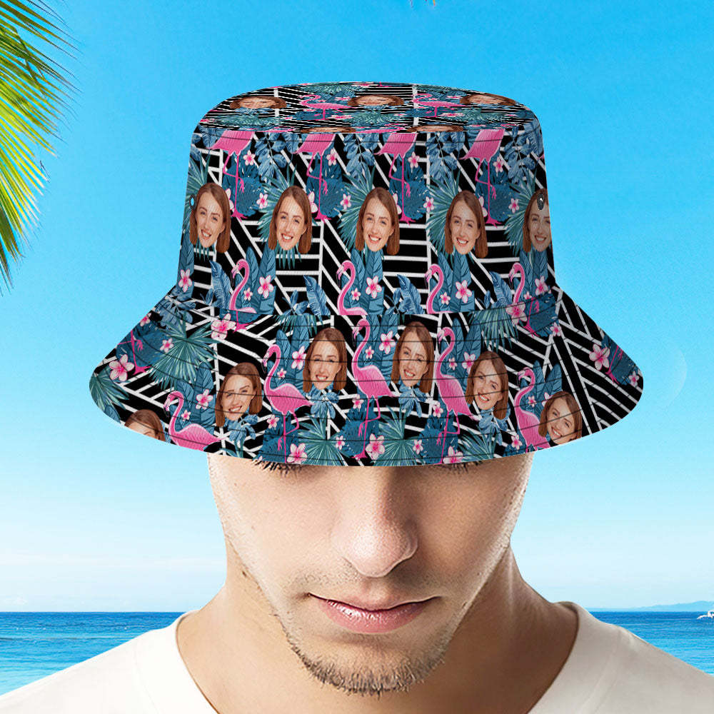 Custom Bucket Hat Unisex Face Bucket Hat Personalize Wide Brim Outdoor Summer Cap Hiking Beach Sports Hats Gift for Lover - Flamingo - auphotoblanket