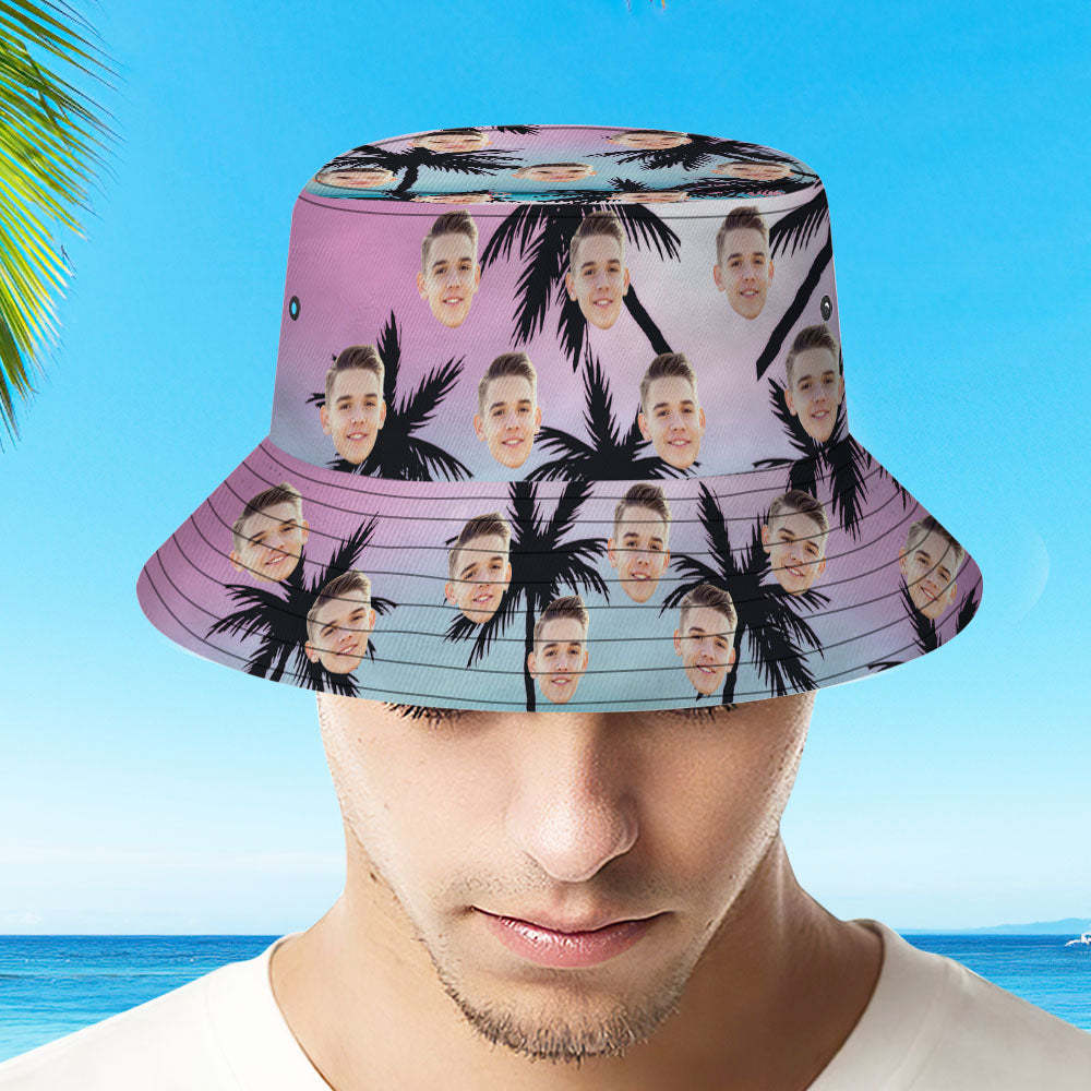 Custom Coconut Tree Hawaiian Fisherman Hat Bucket Hat Beach Sports Hat - auphotoblanket