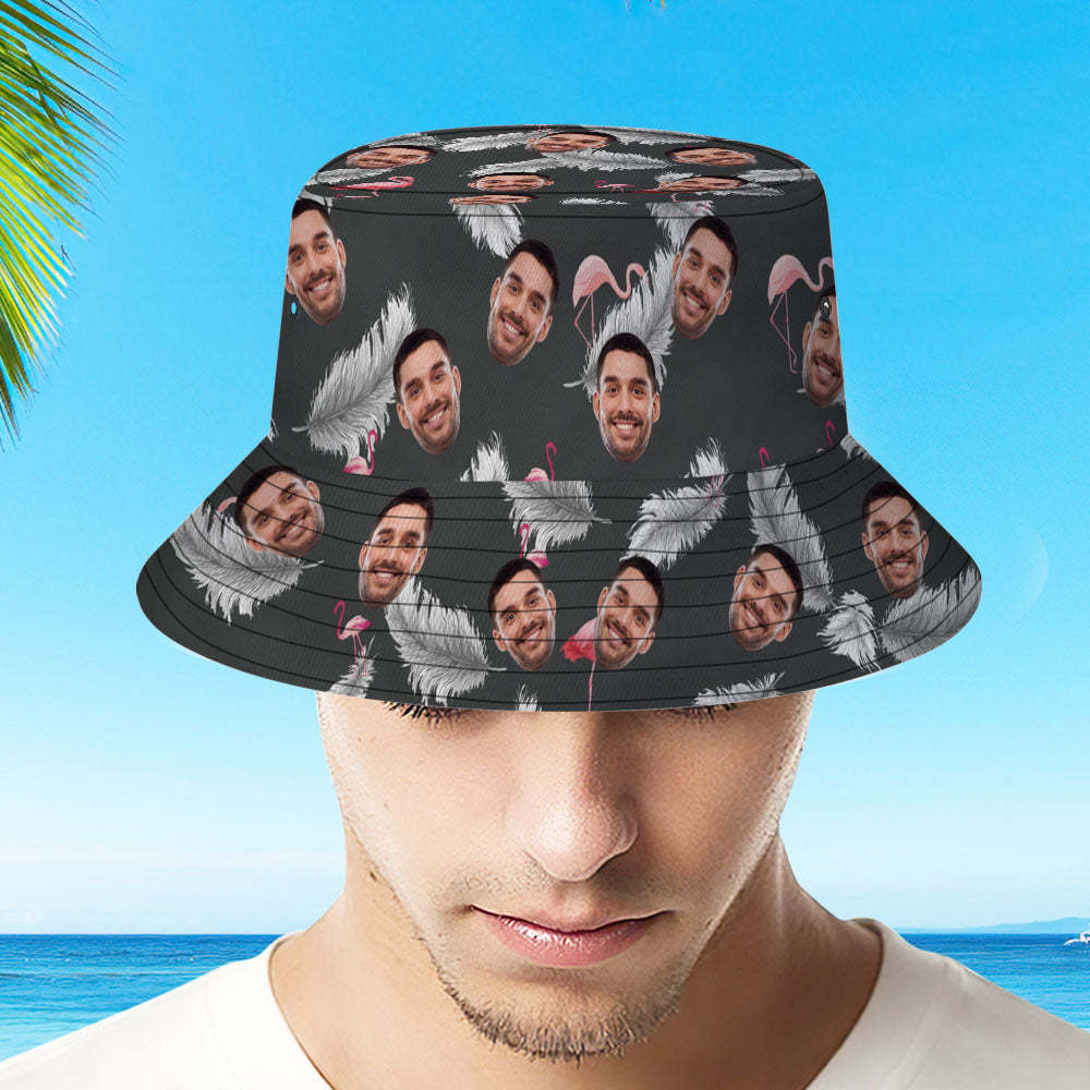 Custom Photo Gift Funny Cartoon Flamingo Bucket Hat Hawaiian Fisherman Hat - auphotoblanket