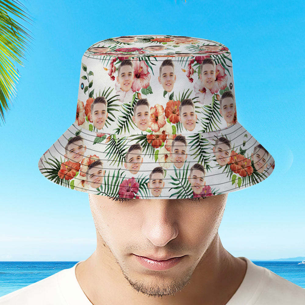 Personalized Photo All Over Print Tropical Flower Print Hawaiian Fisherman Hat Bucket Hat - auphotoblanket