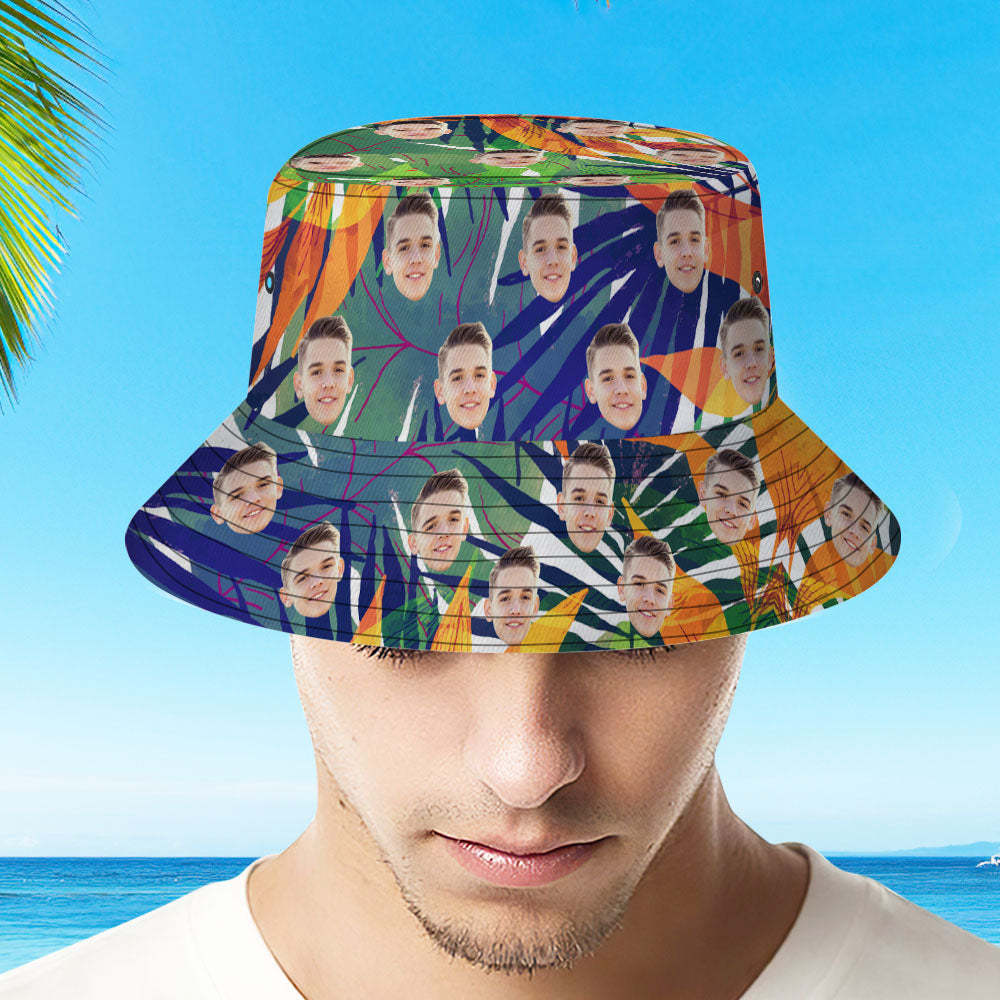 Custom Face Hat Hawaiian Fisherman Hat Bucket Hat Beach Sports Hat - auphotoblanket