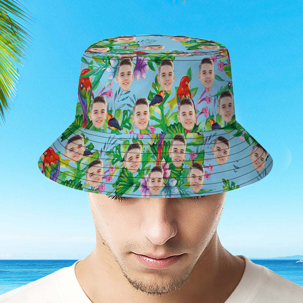 Custom Face Hat Tropical Flower Print Hawaiian Fisherman Hat Bucket Hat - auphotoblanket