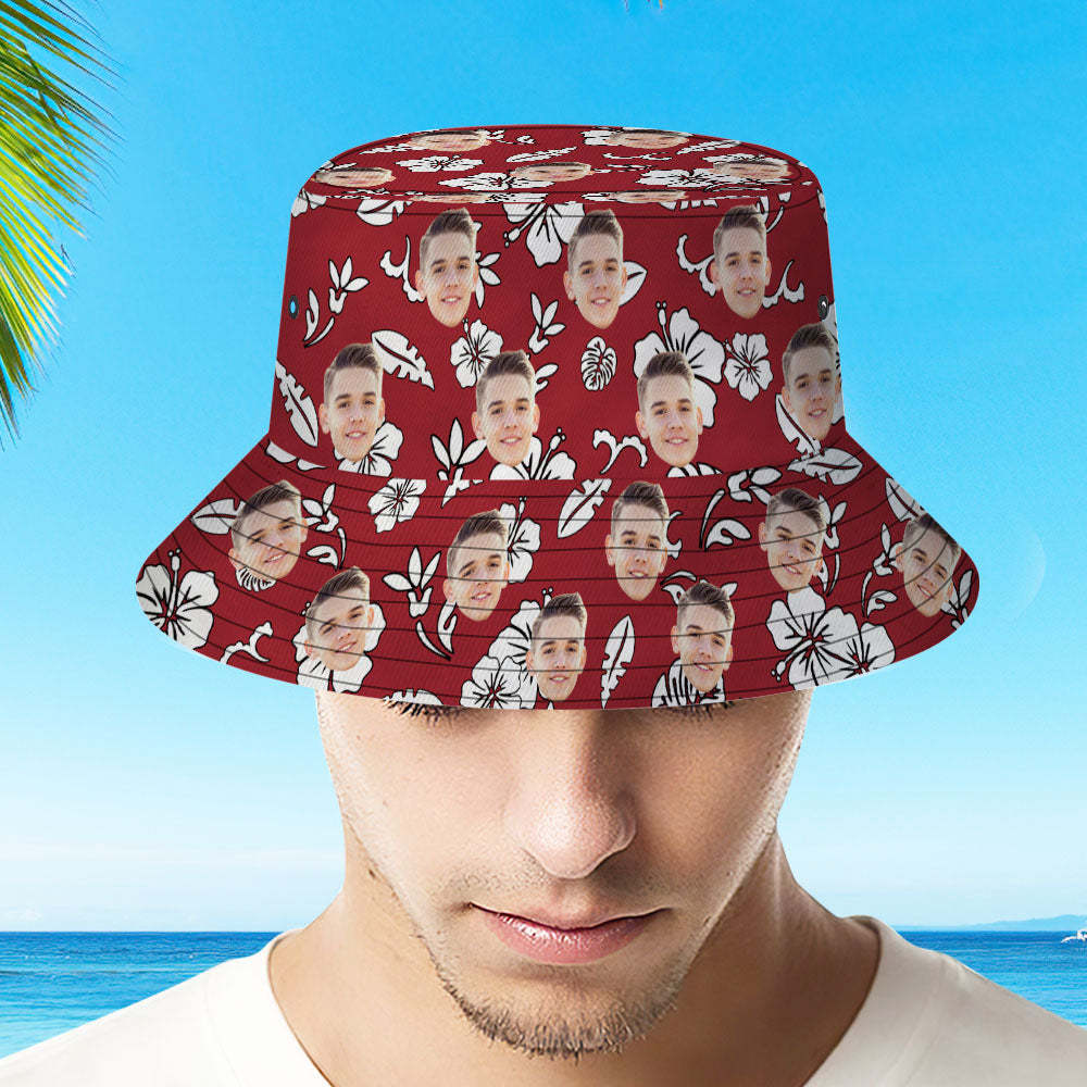 Custom Face All Over Print Tropical Flower Print Hawaiian Fisherman Hat Bucket Hat - auphotoblanket
