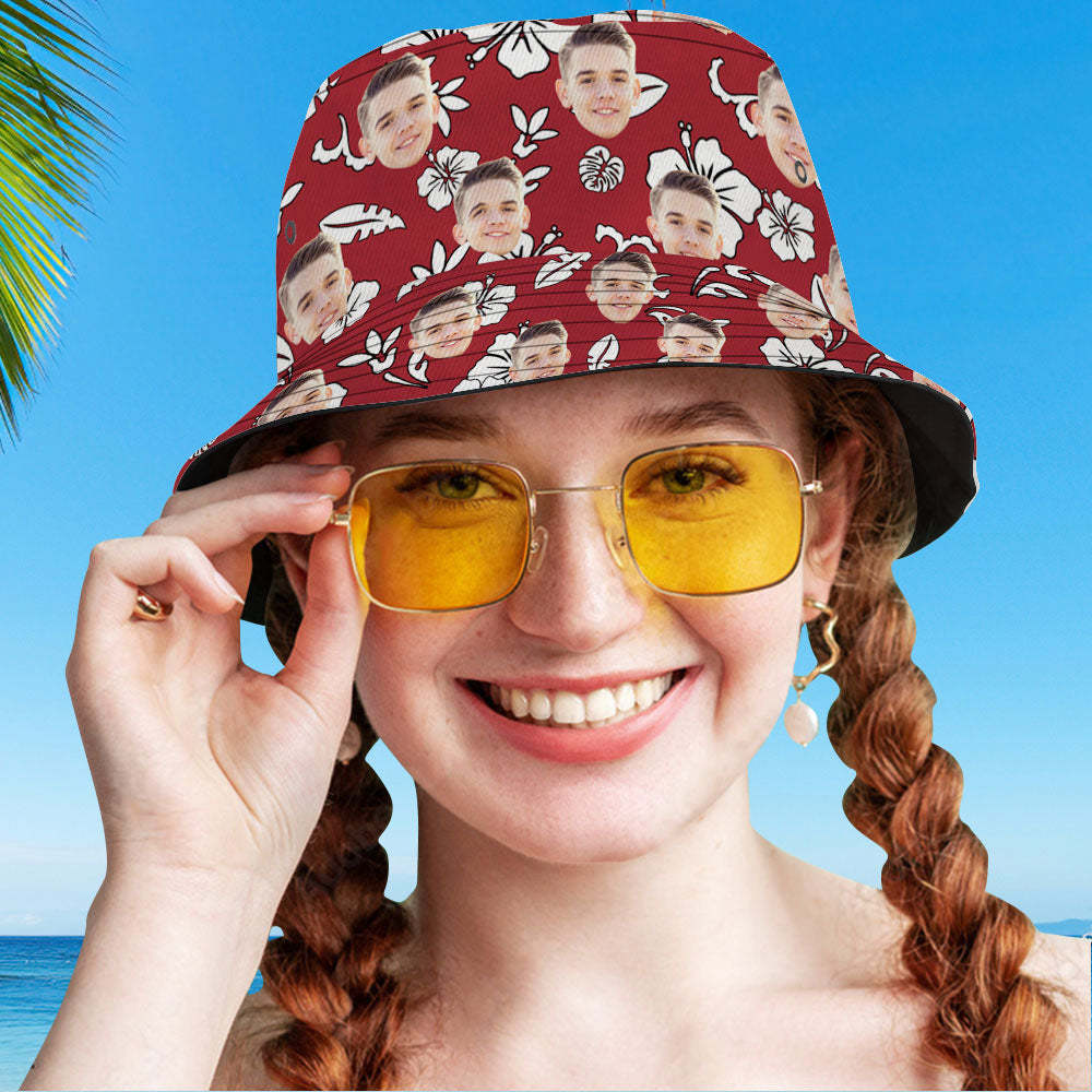 Custom Face All Over Print Tropical Flower Print Hawaiian Fisherman Hat Bucket Hat - auphotoblanket
