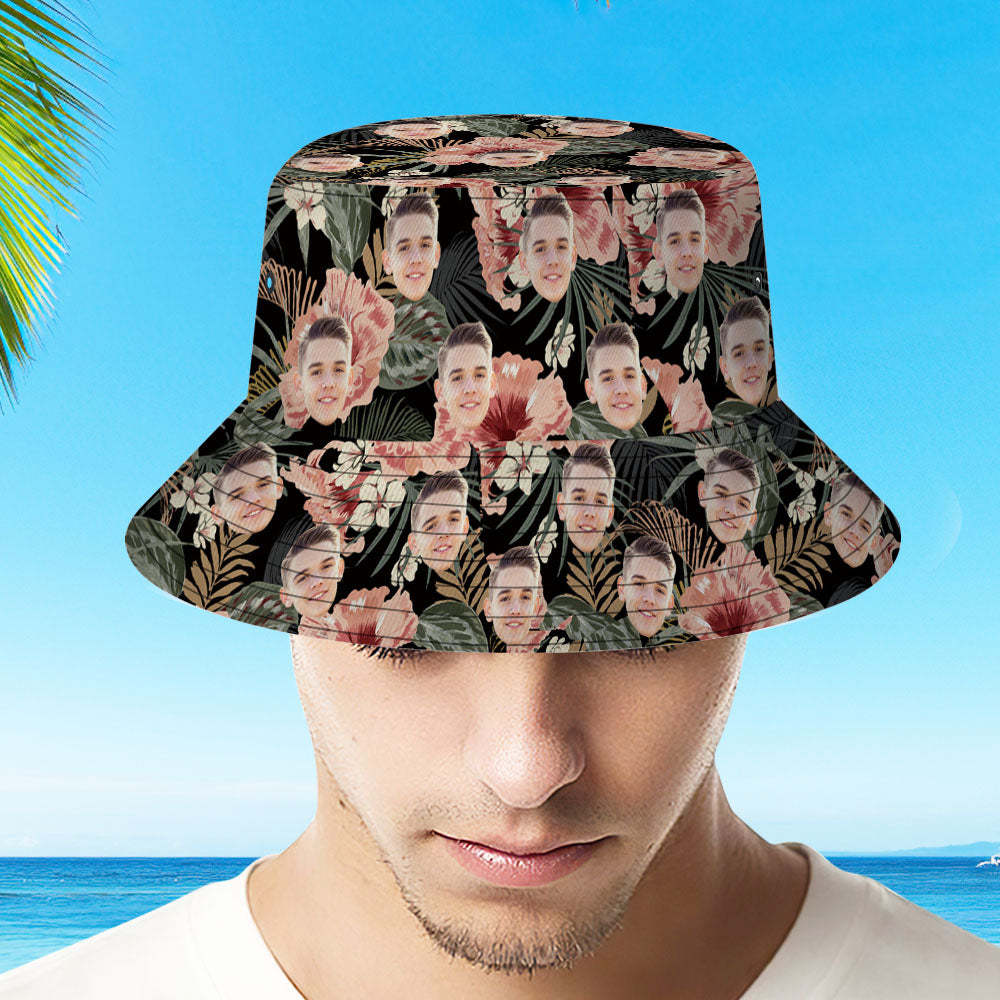 Personalized Photo Tropical Flower Print Hawaiian Fisherman Hat Bucket Hat - auphotoblanket
