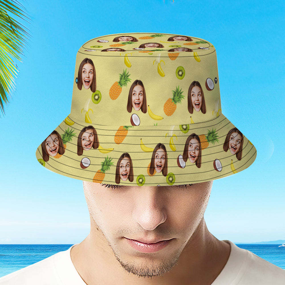 Custom Face Bucket Hat Personalize Fruits Bucket Hat Summer Wide Brim Fisherman Hat Gifts - auphotoblanket