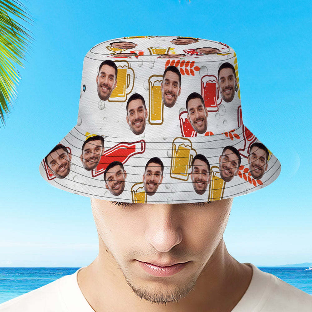 Custom Bucket Hat Personalize Face Beer Bucket Hat Summer Wide Brim Fisherman Hat Gifts - auphotoblanket