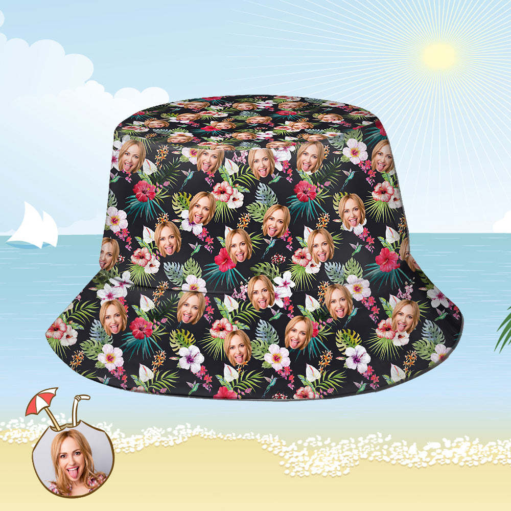 Custom Bucket Hat Personalized Face All Over Print Tropical Flower Print Hawaiian Fisherman Hat - Beautiful Flowers - auphotoblanket