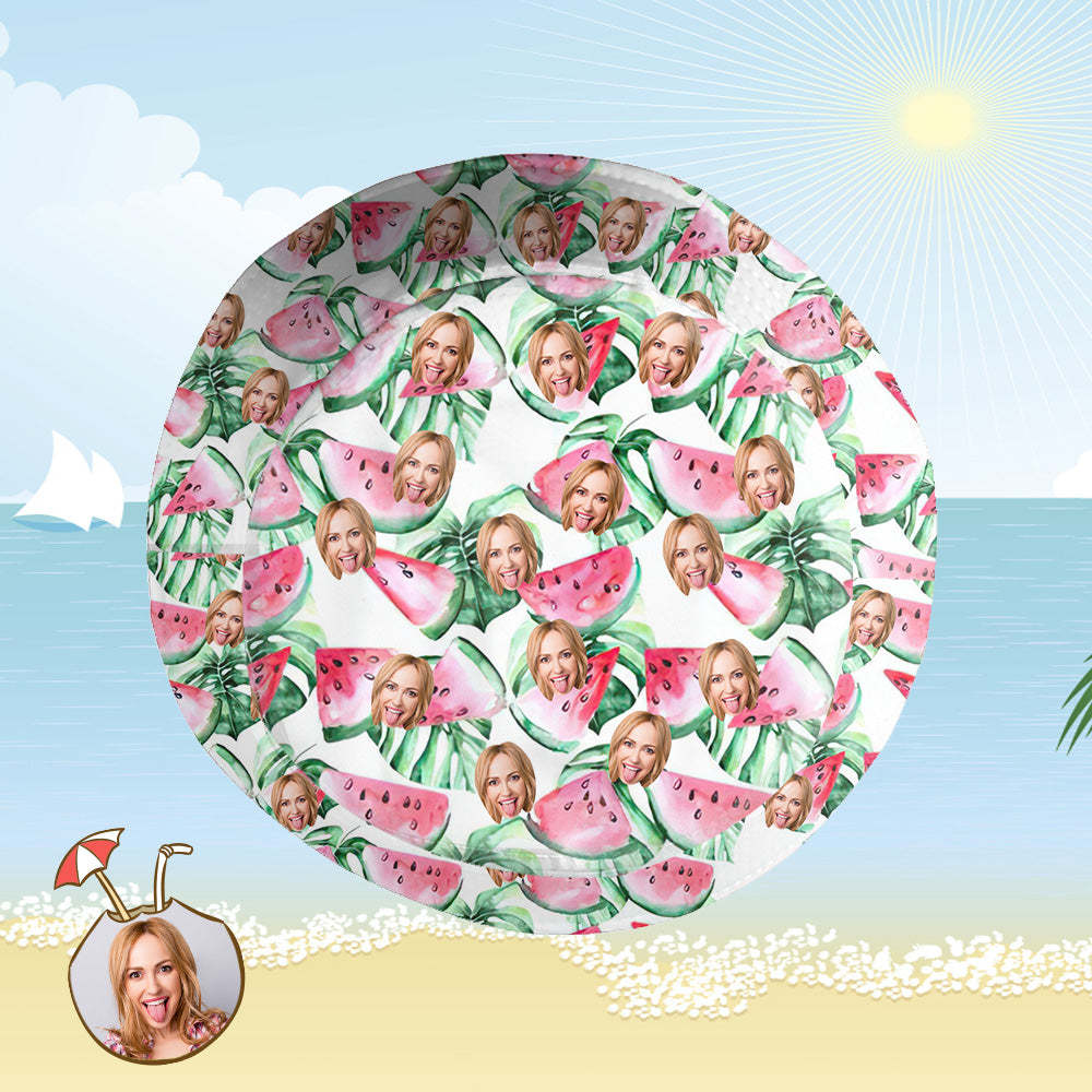 Custom Bucket Hat Personalized Face All Over Print Tropical Flower Print Hawaiian Fisherman Hat - Watermelon - auphotoblanket