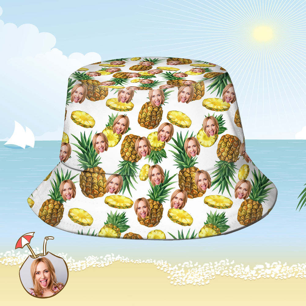 Custom Bucket Hat Personalized Face All Over Print Tropical Flower Print Hawaiian Fisherman Hat - Pineapple - auphotoblanket