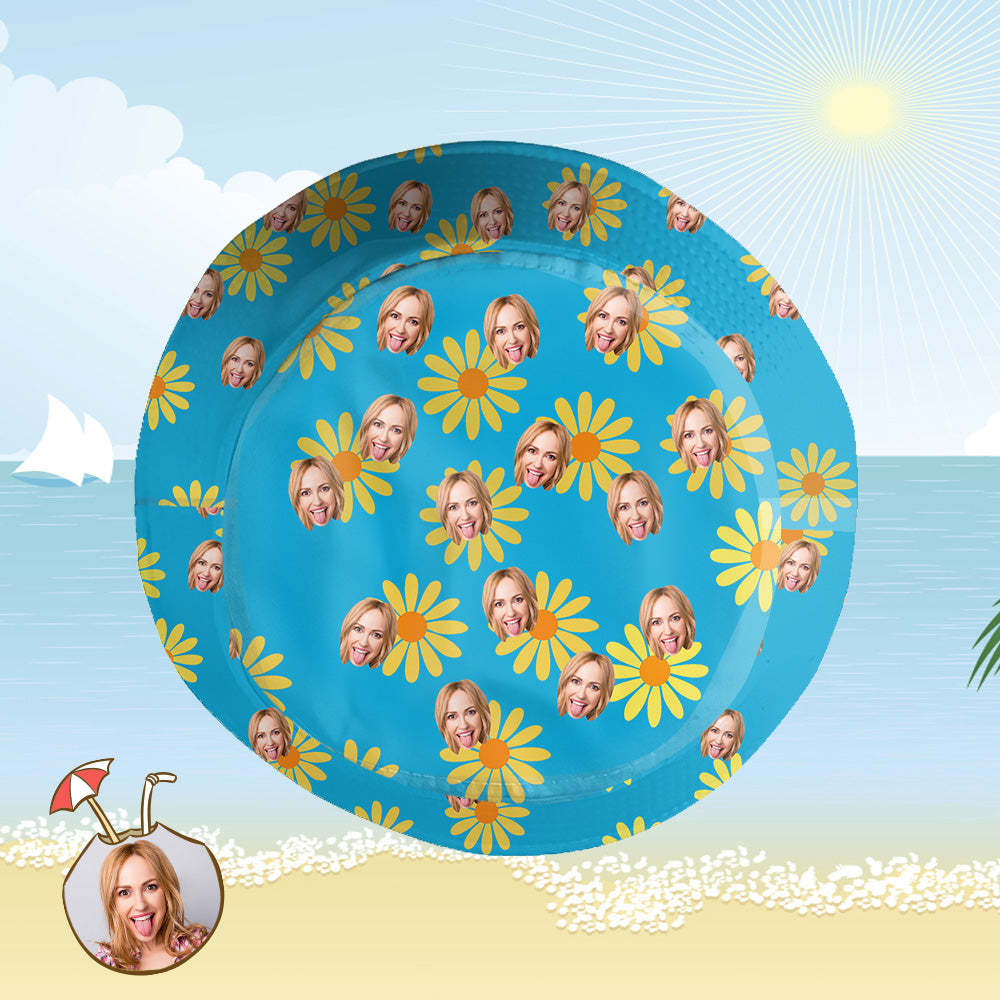 Custom Bucket Hat Personalized Face All Over Print Tropical Flower Print Hawaiian Fisherman Hat - Yellow Flowers - auphotoblanket