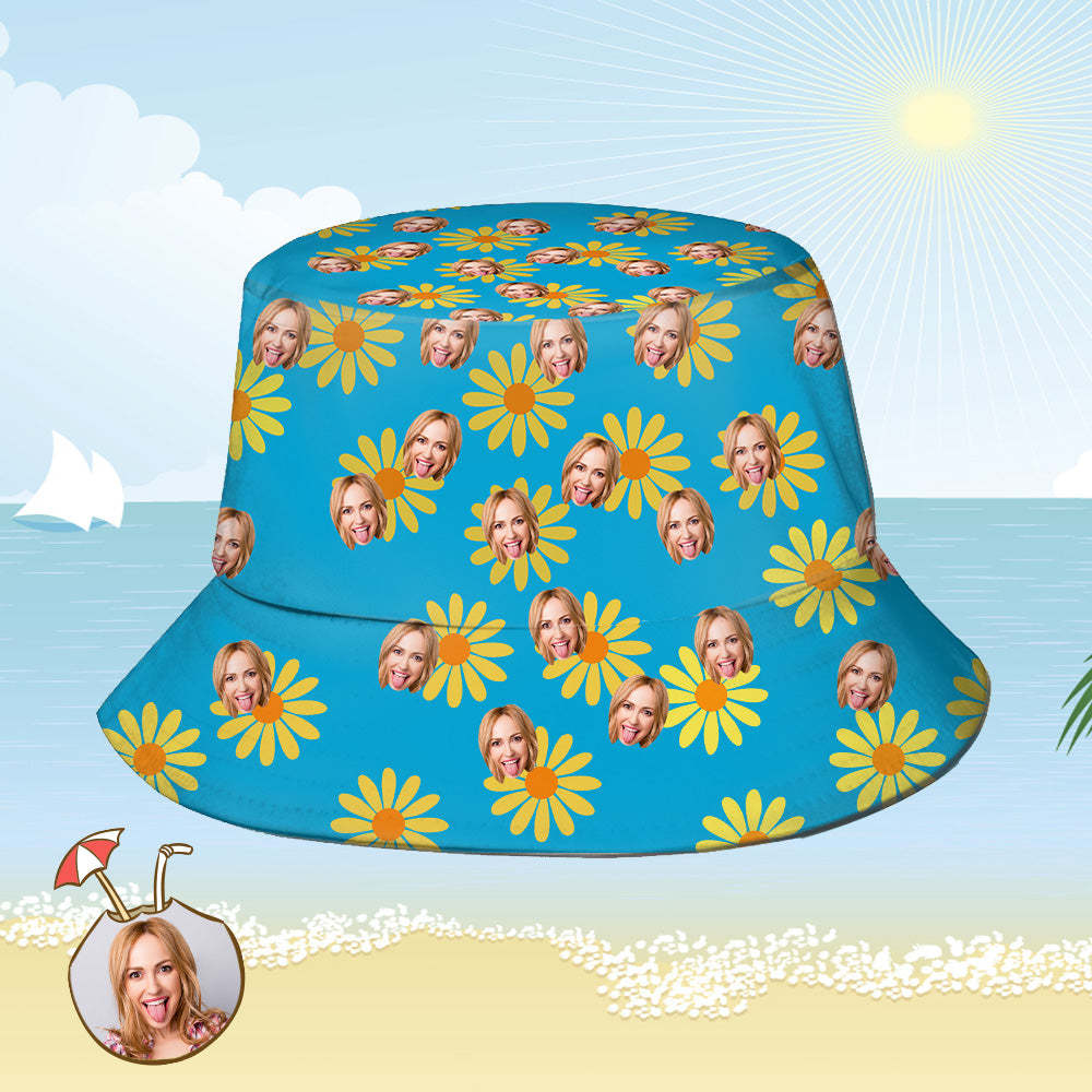 Custom Bucket Hat Personalized Face All Over Print Tropical Flower Print Hawaiian Fisherman Hat - Yellow Flowers - auphotoblanket