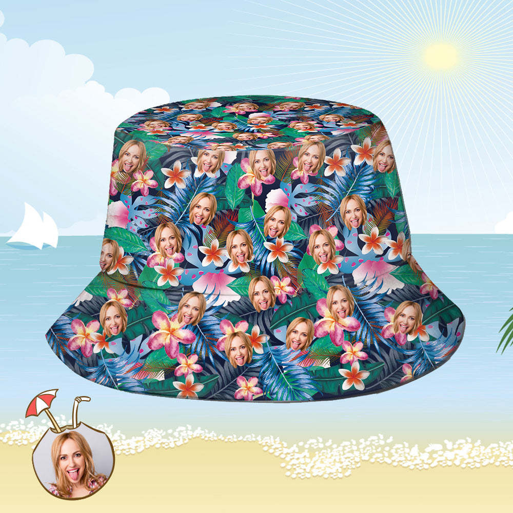 Custom Bucket Hat Personalized Face All Over Print Tropical Flower Print Hawaiian Fisherman Hat - Fashion Flowers - auphotoblanket