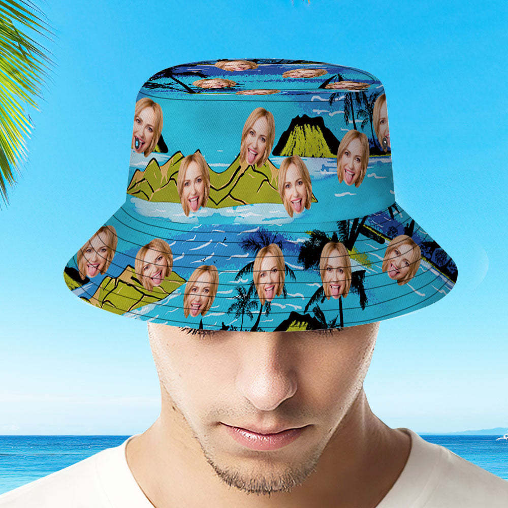 Custom Bucket Hat Personalized Face All Over Print Tropical Flower Print Hawaiian Fisherman Hat - Vice City - auphotoblanket