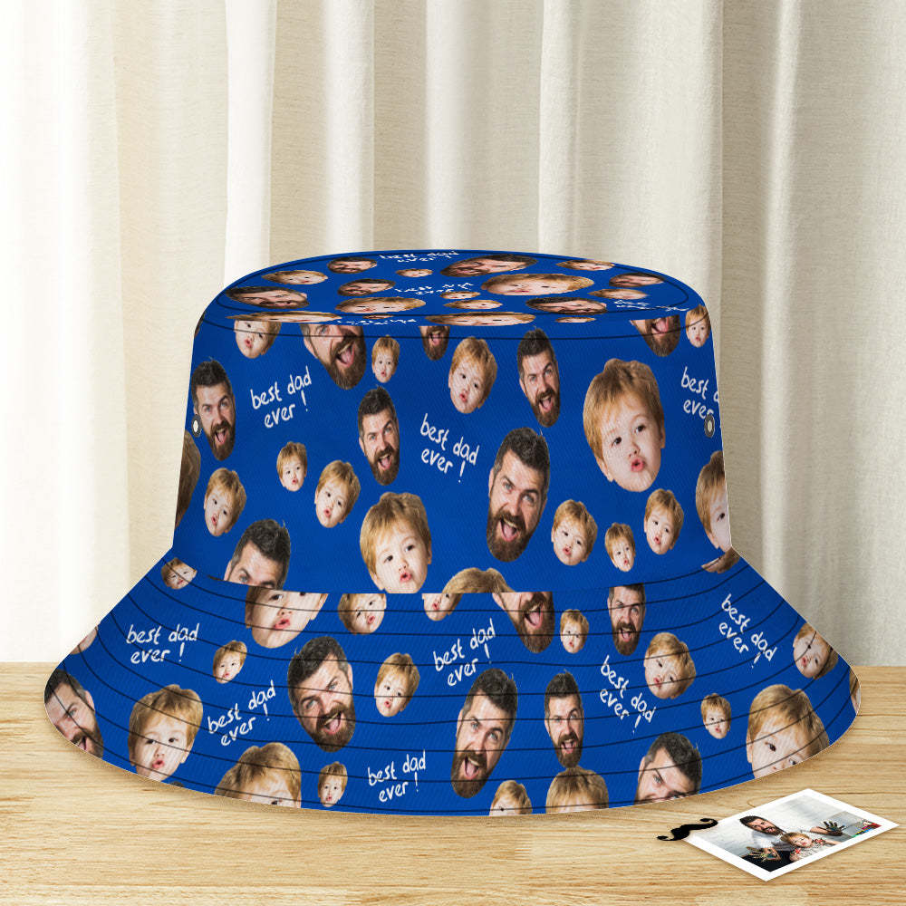 Custom Bucket Hat Unisex Face Bucket Hat Personalized Wide Brim Outdoor Summer Cap Hiking Beach Sports Hats Best Dad Ever - auphotoblanket