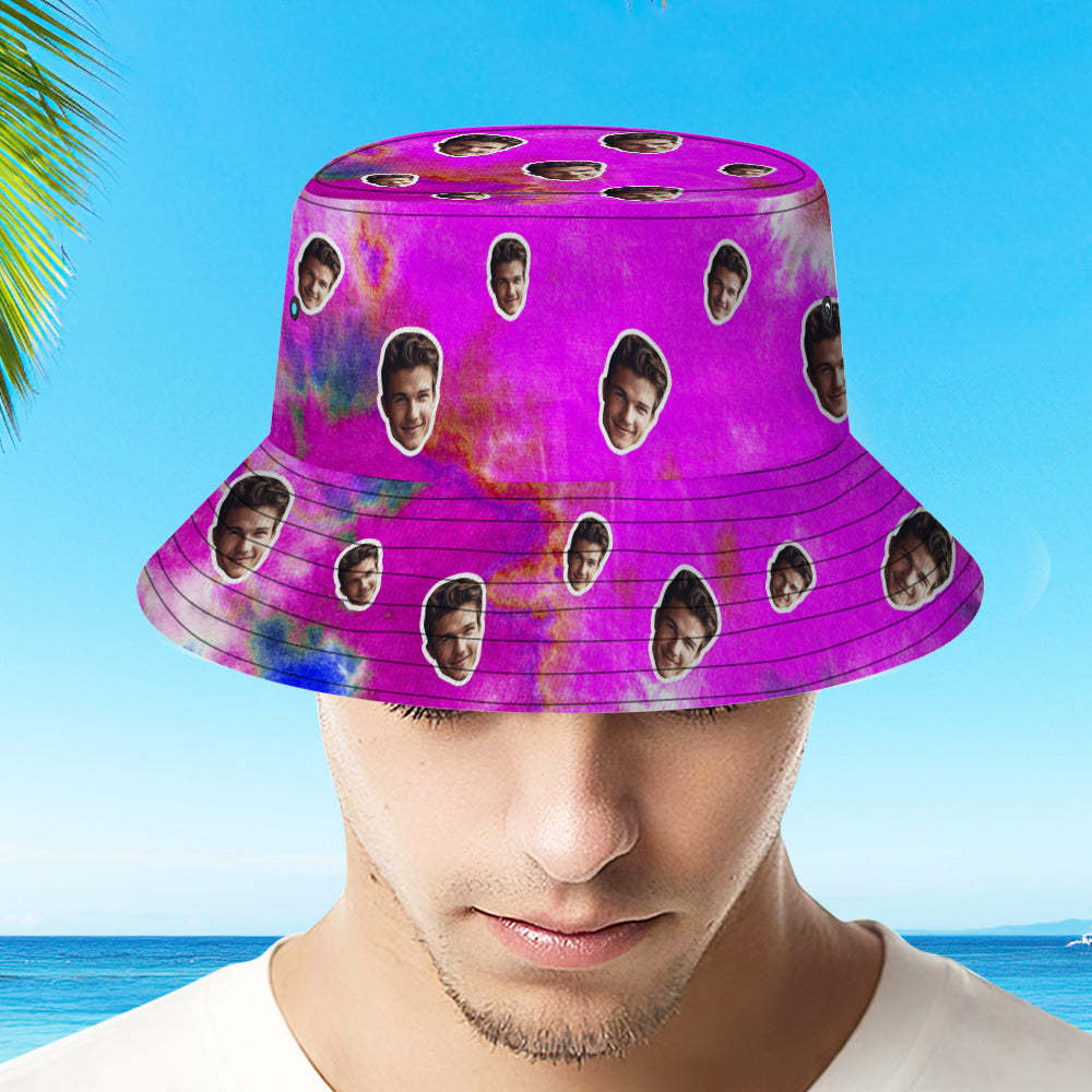Custom Bucket Hat Unisex Face Bucket Hat Personalized Wide Brim Outdoor Summer Cap Hiking Beach Sports Hats Tie Dye - Violet - auphotoblanket