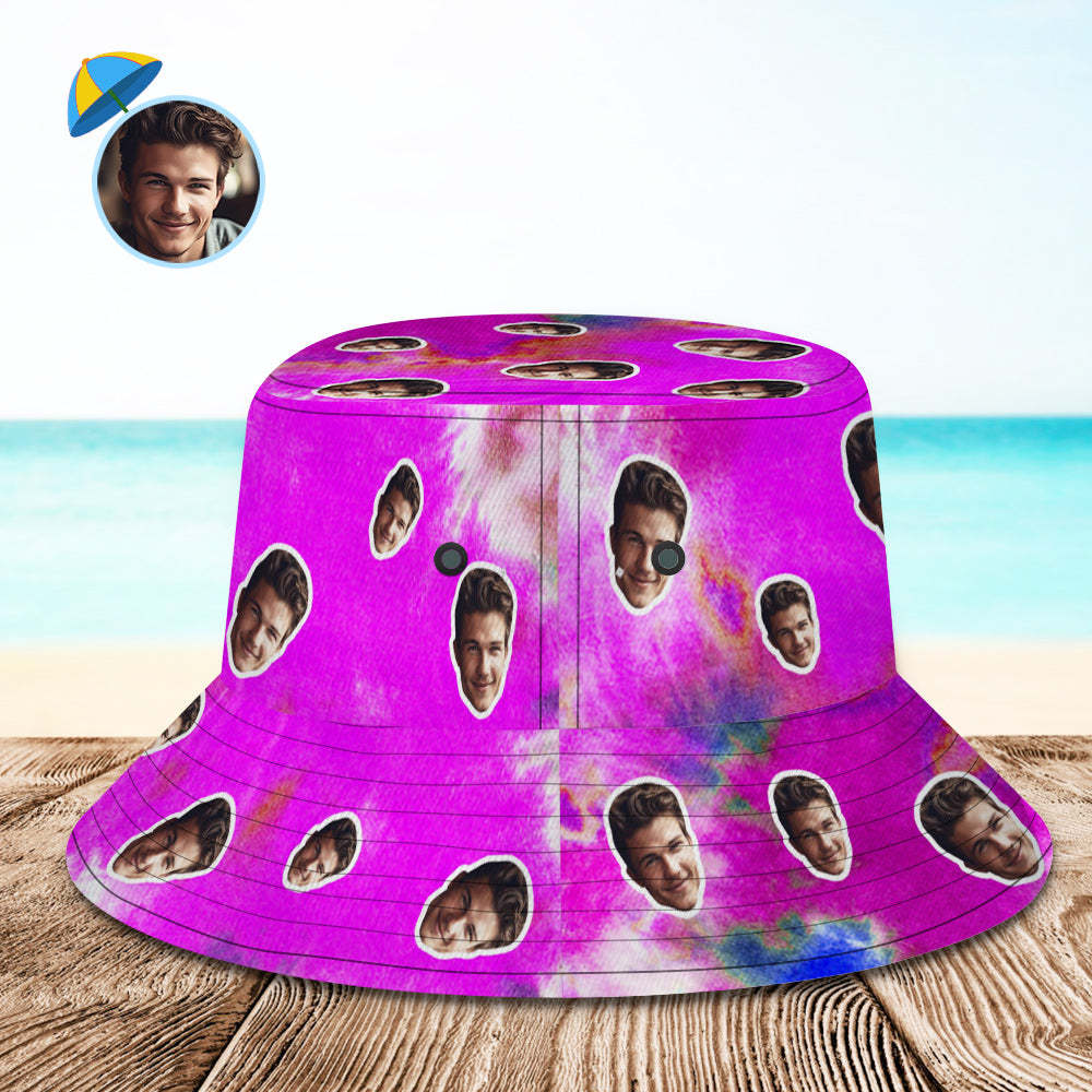 Custom Bucket Hat Unisex Face Bucket Hat Personalized Wide Brim Outdoor Summer Cap Hiking Beach Sports Hats Tie Dye - Violet - auphotoblanket