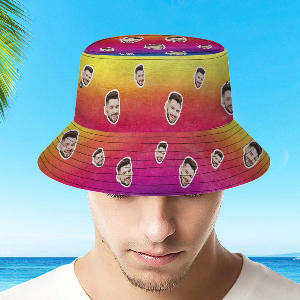 Custom Bucket Hat Unisex Face Bucket Hat Personalized Wide Brim Outdoor Summer Cap Hiking Beach Sports Hats Tie Dye Style Multicolor - auphotoblanket