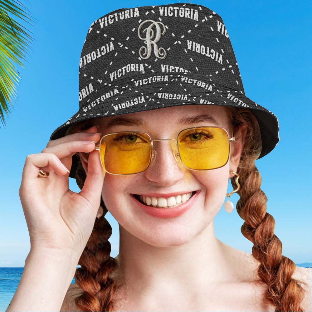 Custom Bucket Hat Unisex Black Plaid Fisherman Hat Personalized Your Name - auphotoblanket