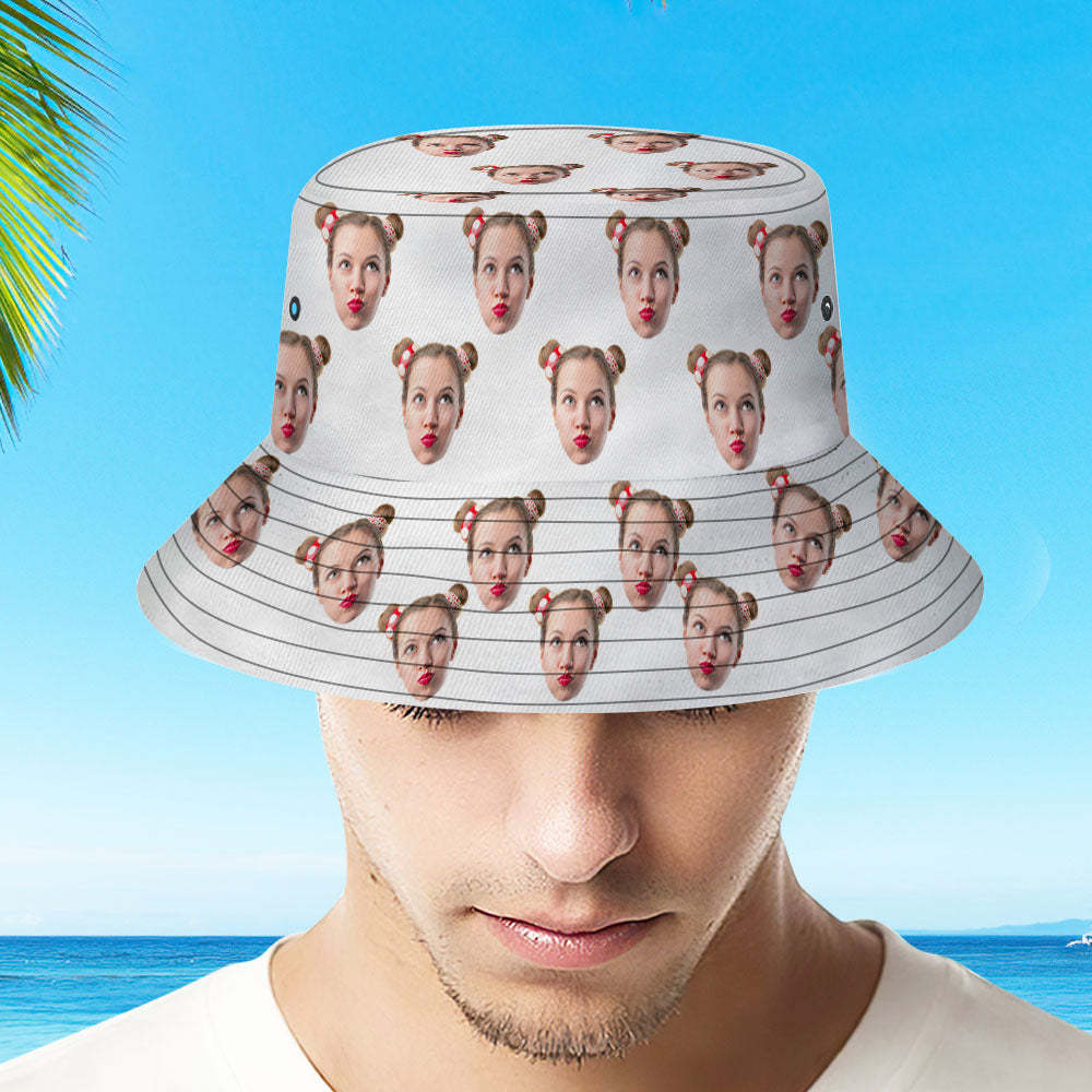 Custom Your Photo Face Summer Bucket Hat Fisherman Hat - White - auphotoblanket