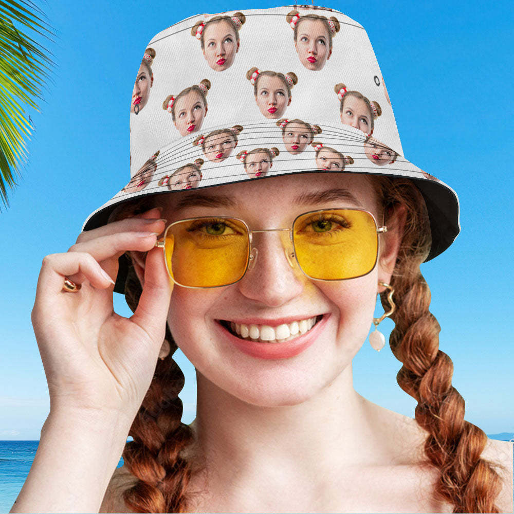 Custom Your Photo Face Summer Bucket Hat Fisherman Hat - White - auphotoblanket