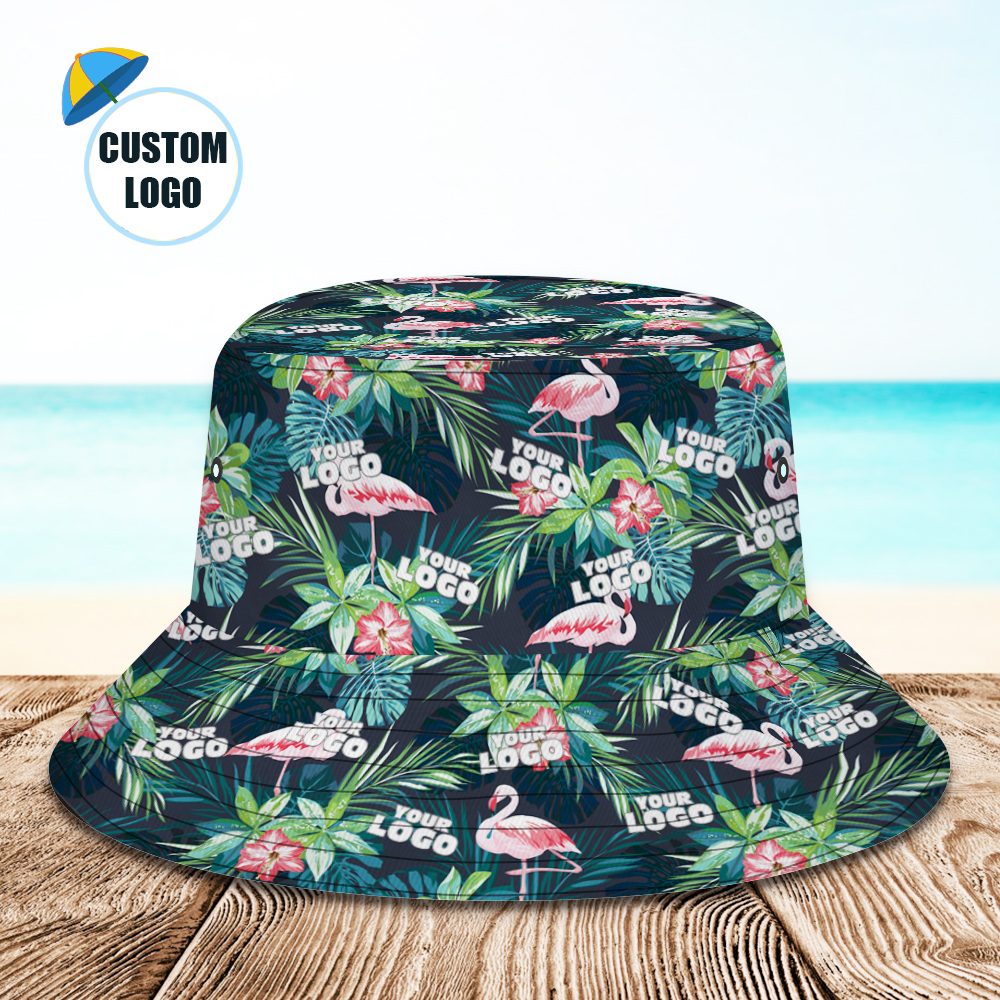 Custom Bucket Hat Personalized Logo All Over Print Tropical Flower Print Hawaiian Fisherman Hat - Flamingo - auphotoblanket