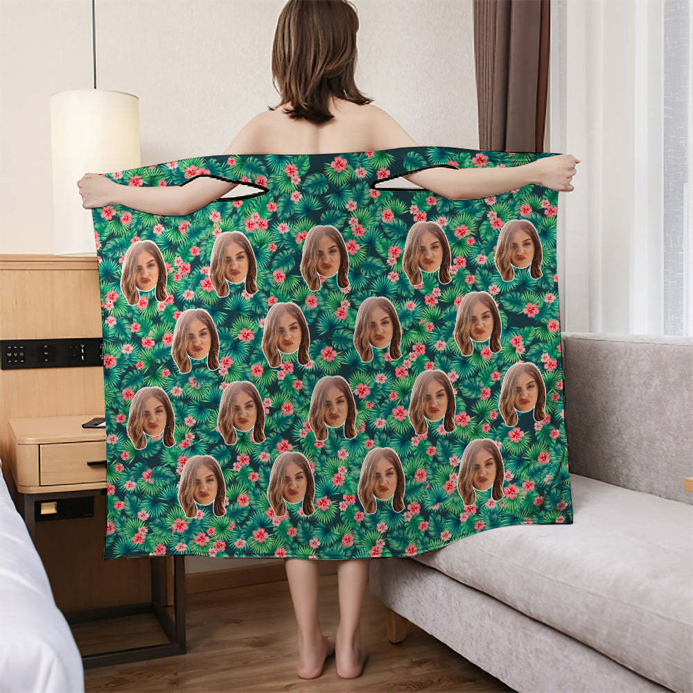 Custom Bath Towel Fashion Bath Dress Home Bath Robes Soft And Absorbent Bathrobe Red Flower - auphotoblanket