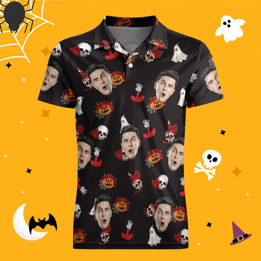 Men's Custom Funny Face Shirt Personalized Golf Shirts For Halloween Gift Pumpkin - auphotoblanket