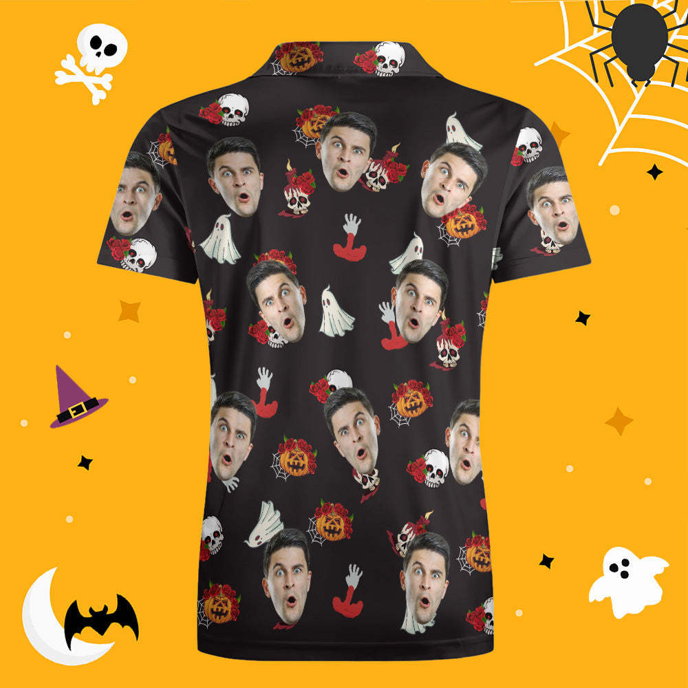 Men's Custom Funny Face Shirt Personalized Golf Shirts For Halloween Gift Pumpkin - auphotoblanket