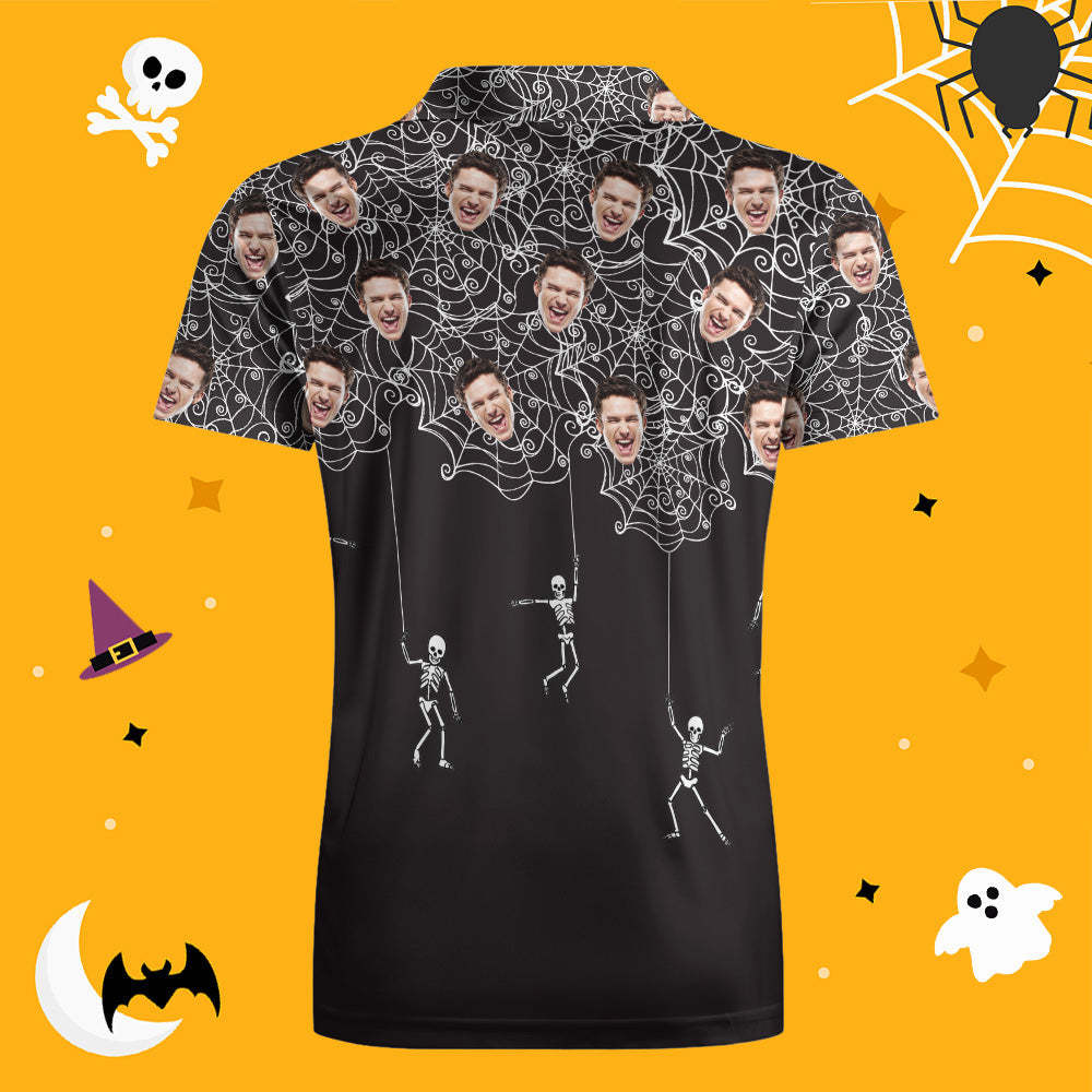 Men's Custom Funny Face Black Shirt Personalized Golf Shirts For Halloween Gift Spider Web - auphotoblanket