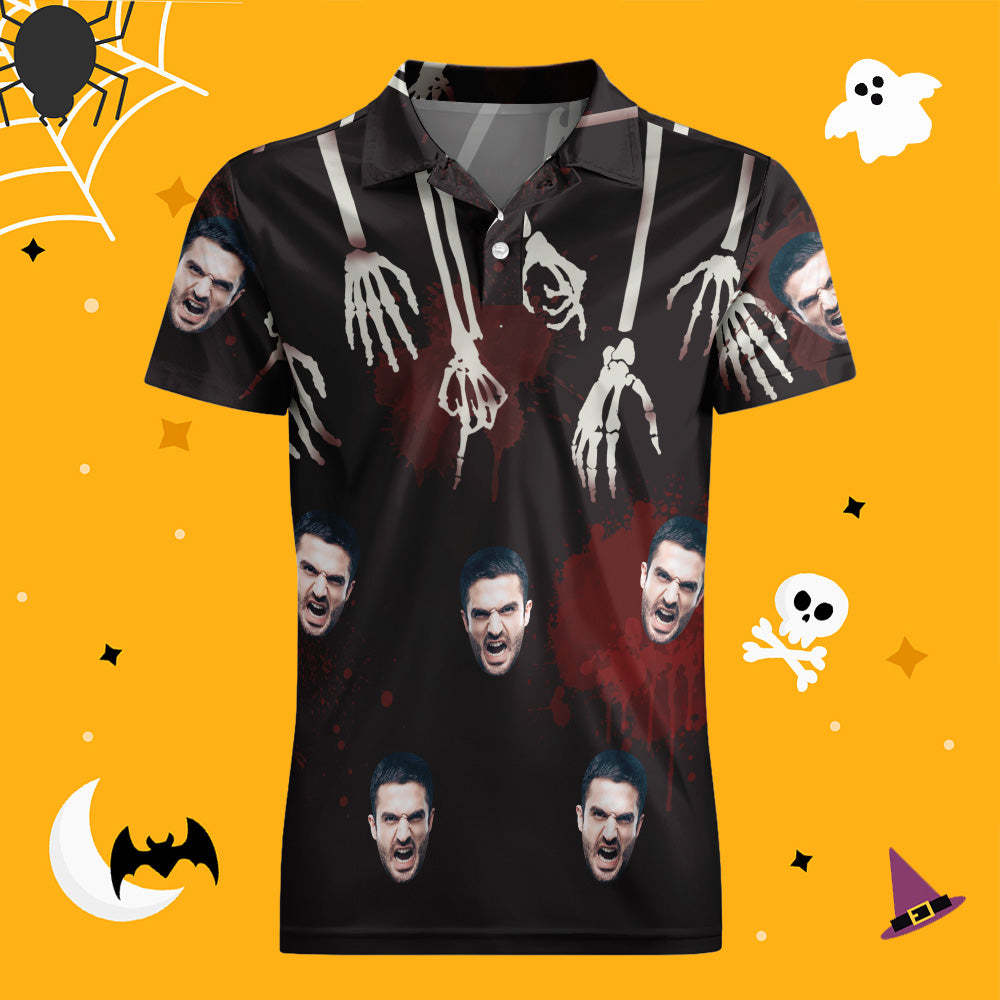 Men's Custom Funny Face Shirt Personalized Golf Shirts For Halloween Drama Gift Blood - auphotoblanket