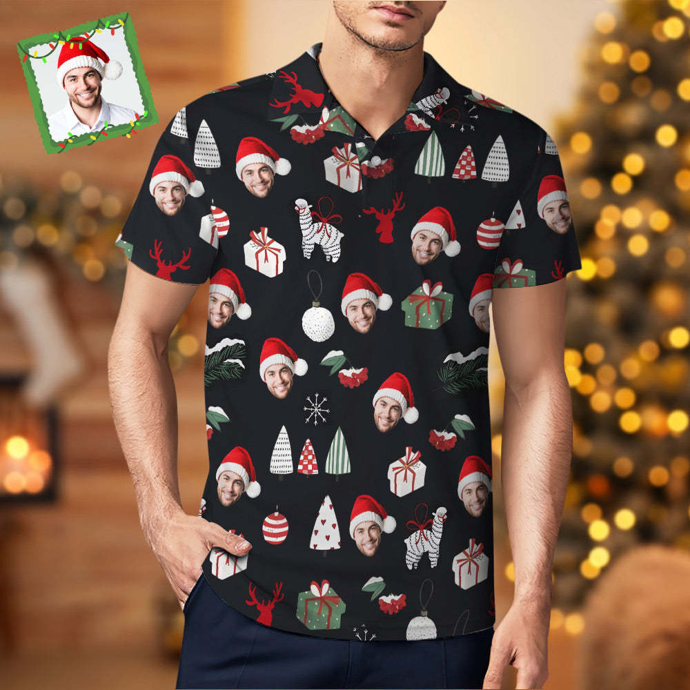 Men's Custom Face Shirt Personalized Short Sleeve Golf Shirts Merry Ch