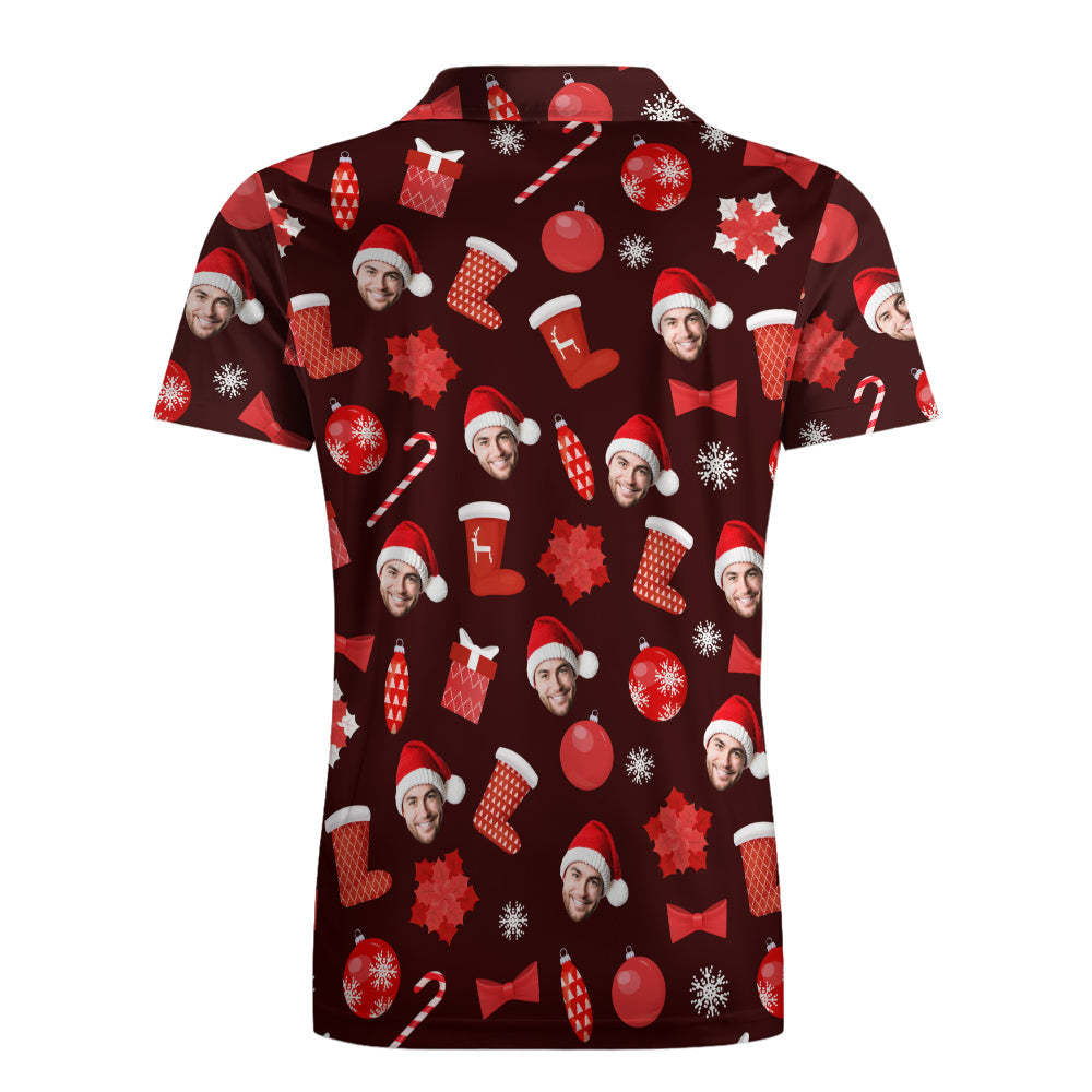Men's Custom Face Christmas Polo-Shirts Short Sleeve Golf Tees Red Outdoor Sport Tennis Tops - auphotoblanket