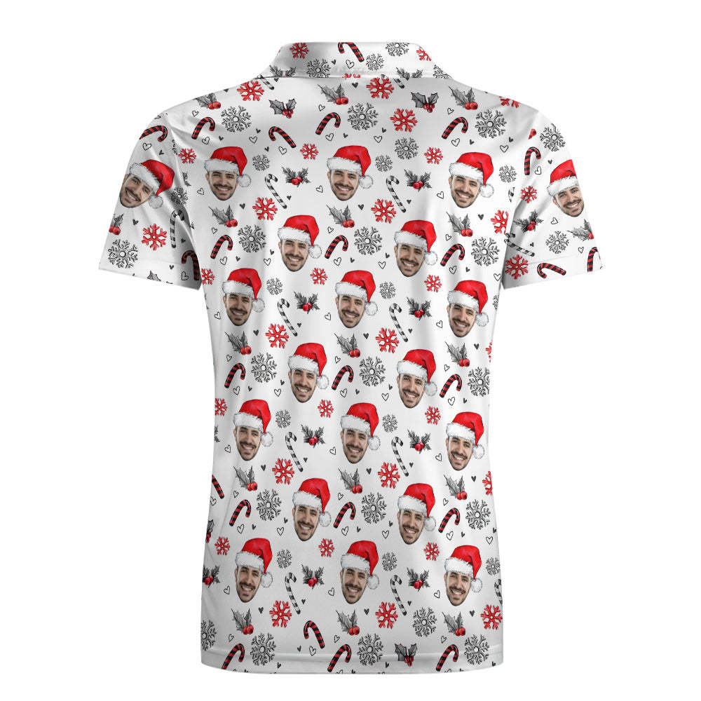 Men's Custom Face Shirt Personalized Face With Christmas Hat Pattern Golf Polo Shirts - auphotoblanket