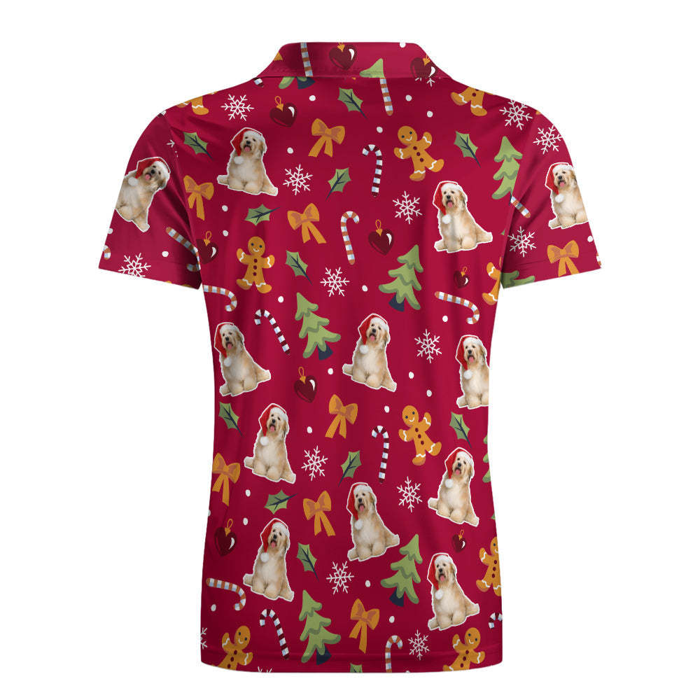 Men's Custom Photo Polo-Shirts Christmas Dogs Short Sleeve Golf Tees Outdoor Sport Tennis Tops - auphotoblanket