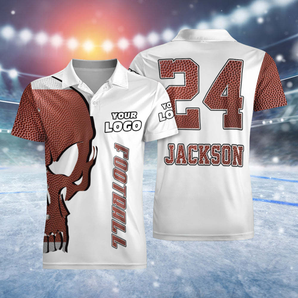 Custom LOGO Number Name Short Sleeve Polo Shirt Pigskin Pattern Skull Polo Shirt Best Football Shirt For Men - auphotoblanket