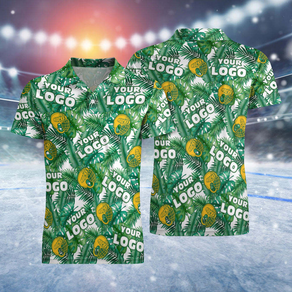 Custom LOGO Short Sleeve Polo Shirt Tropical Ice Hockey Yellow Helmet POLO Shirt For Him - auphotoblanket