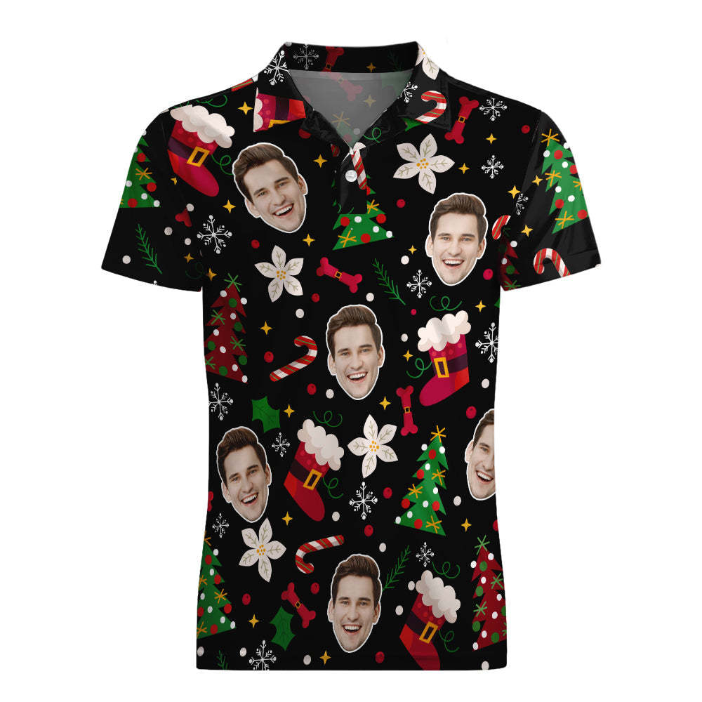 Custom Photo Christmas Short Sleeve Polo Shirt Personalized Funny Dog Christmas Shirt Mens Tops - auphotoblanket
