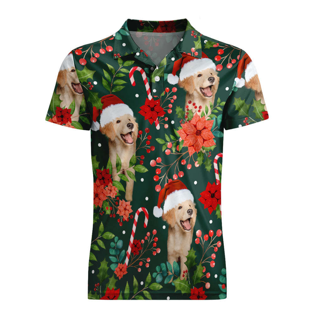 Custom Photo Short Sleeve Polo Shirt Personalized Christmas Poinsettia Flower Golf Shirt Mens Tops - auphotoblanket