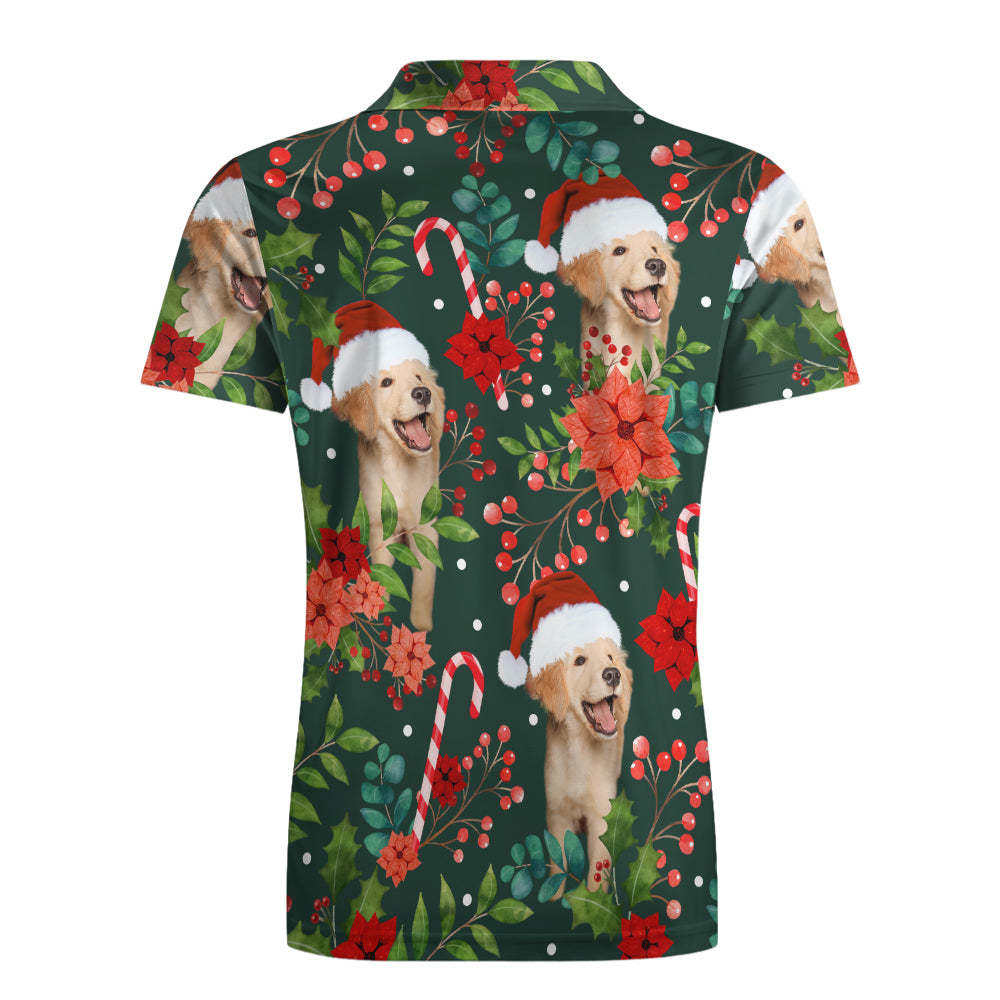 Custom Photo Short Sleeve Polo Shirt Personalized Christmas Poinsettia Flower Golf Shirt Mens Tops - auphotoblanket