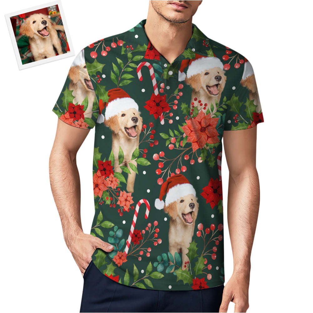 Custom Photo Short Sleeve Polo Shirt Personalized Christmas Poinsettia Flower Golf Shirt Mens Tops - auphotoblanket