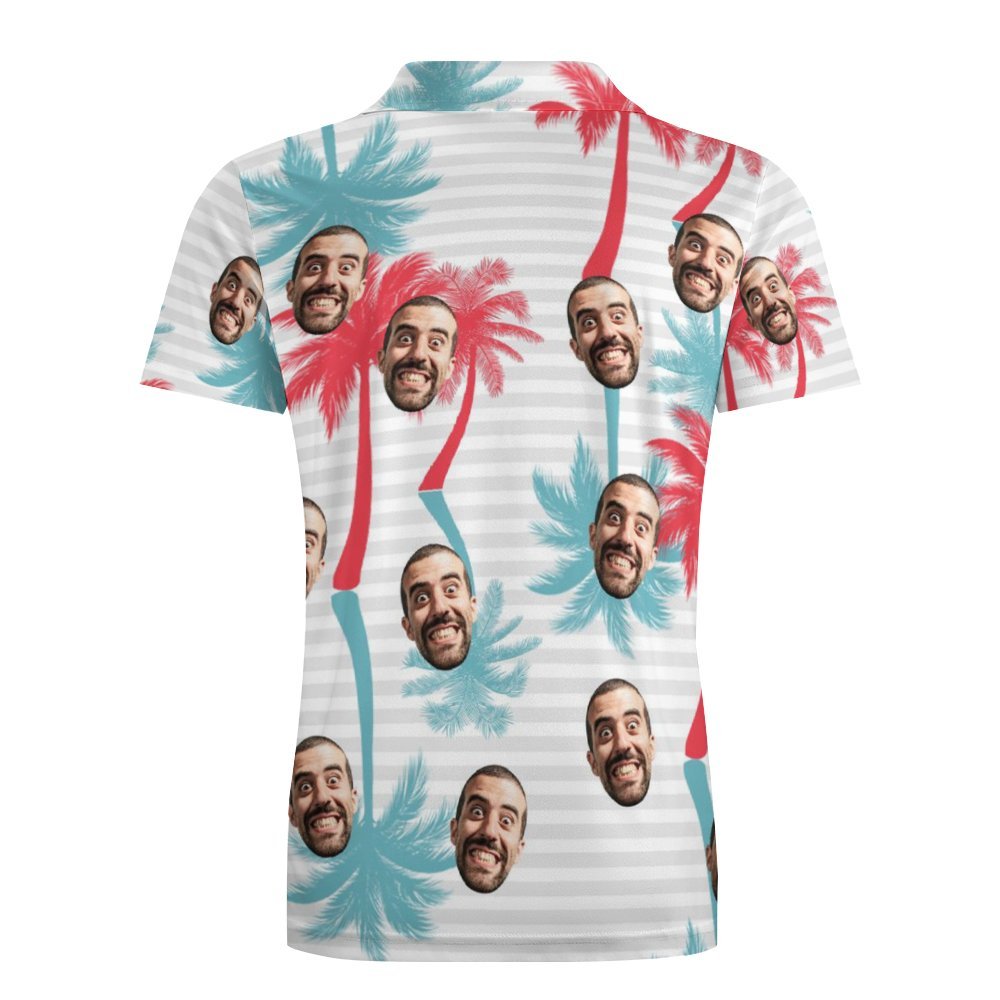 Men's Custom Face Polo Shirt Striped Style Personalized Hawaiian Golf Shirts - auphotoblanket