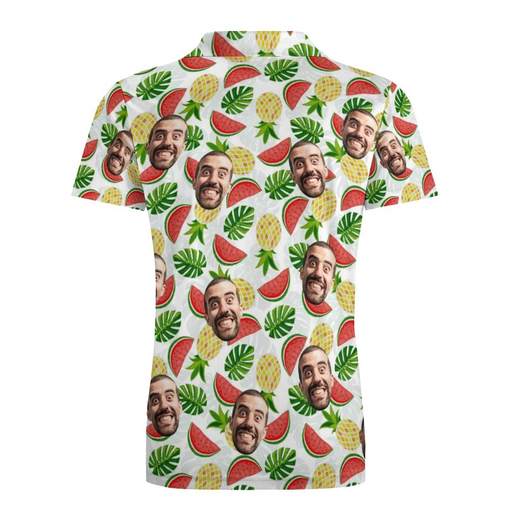 Men's Custom Face Polo Shirt Pineapples and Watermelon Personalized Hawaiian Golf Shirts - auphotoblanket