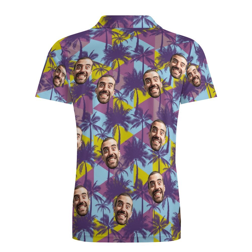 Men's Custom Face Polo Shirt Colorful Coconut Trees Personalized Hawaiian Golf Shirts - auphotoblanket