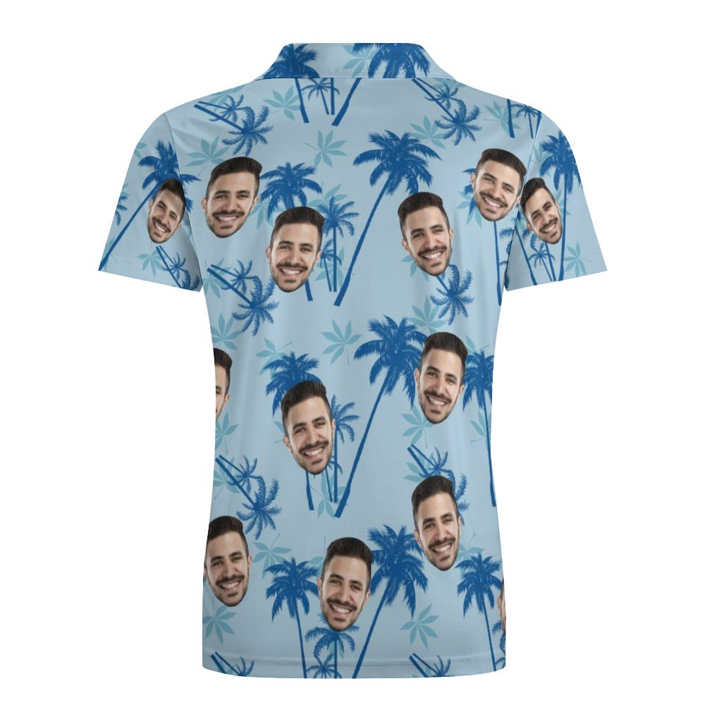 Men's Custom Face Polo Shirt Personalized Light Blue Hawaiian Golf Shirts - auphotoblanket