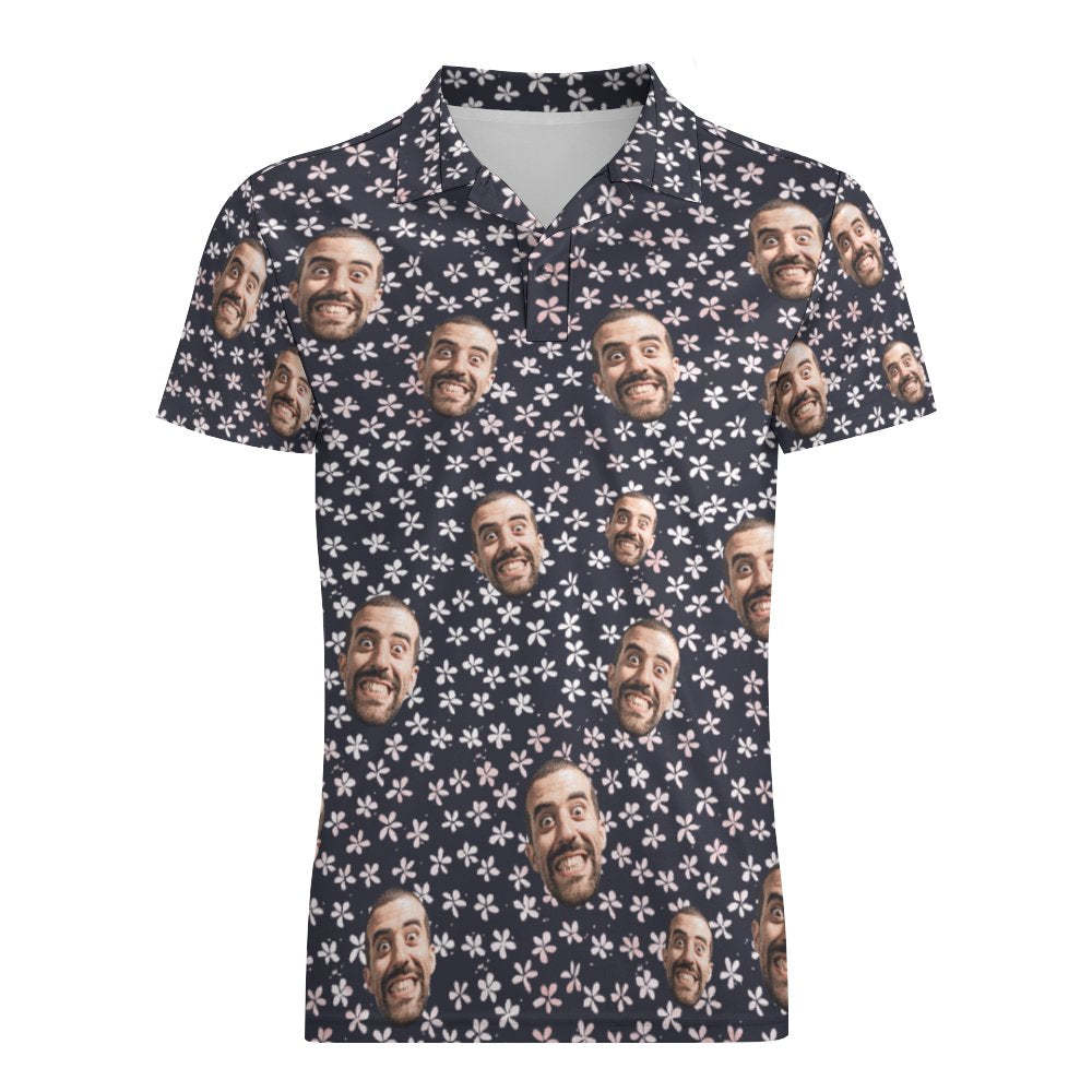Custom Face Polo Shirt For Men Flowers Style Personalized Hawaiian Golf Shirts - auphotoblanket