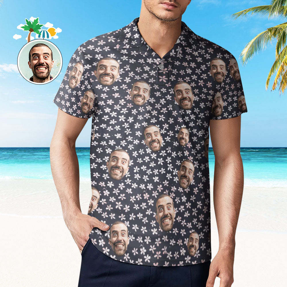 Custom Face Polo Shirt For Men Flowers Style Personalized Hawaiian Golf Shirts - auphotoblanket